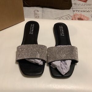 Journee Collection Women's Glittering Black Slide Sandals New